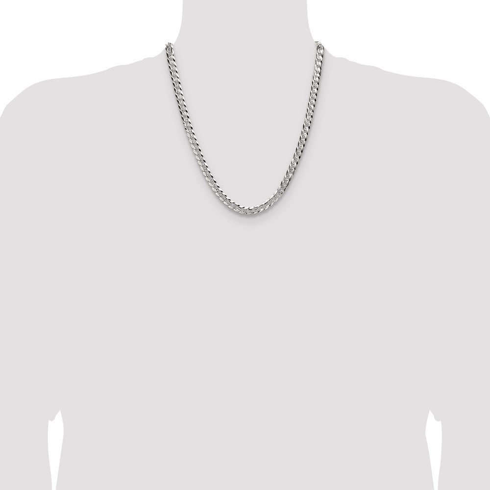 Sterling Silver 6.75mm Flat D/C Pave Curb Chain