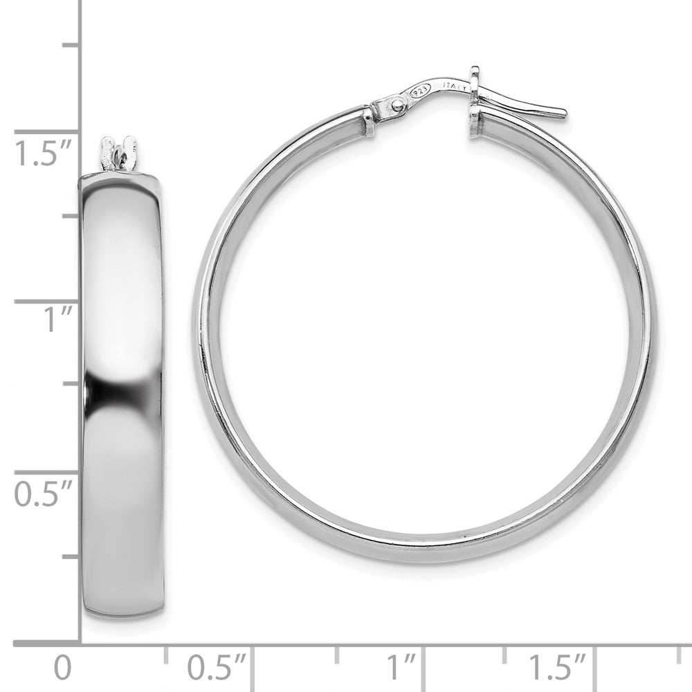 Sterling Silver RH-plated Polished Hinged Hoop Earrings