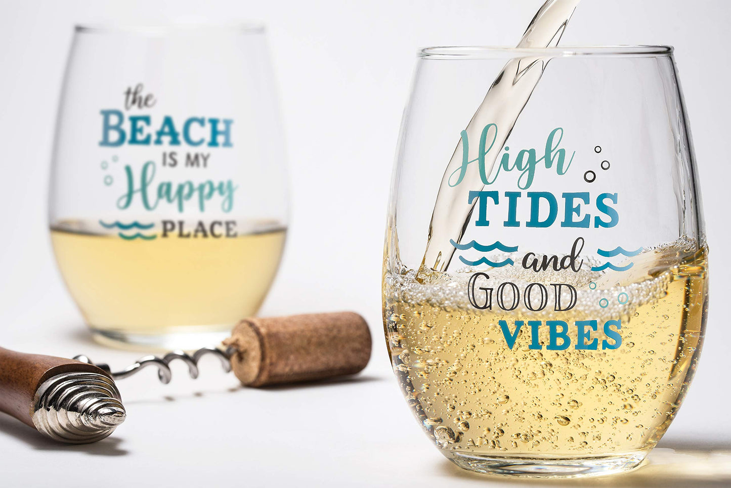 Lillian Rose Beach Life Wine Glass Set, 2 Count (Pack of 1), Clear
