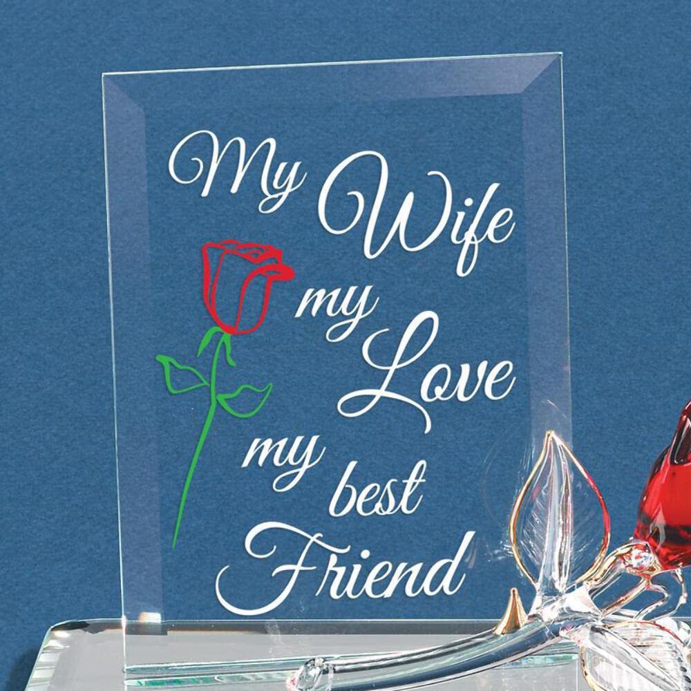 MY WIFE MY LOVE MY BEST FRIEND Red Rose Handcrafted Glass Figurine Q-GP6032