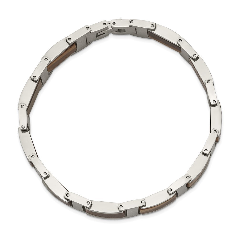 Stainless Steel Polished with Tiger's Eye Inlay 8.5in Link Bracelet 8.5 inches