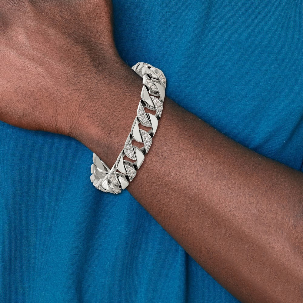 Stainless Steel Polished with CZ 8.5in Bracelet 8.5 inches