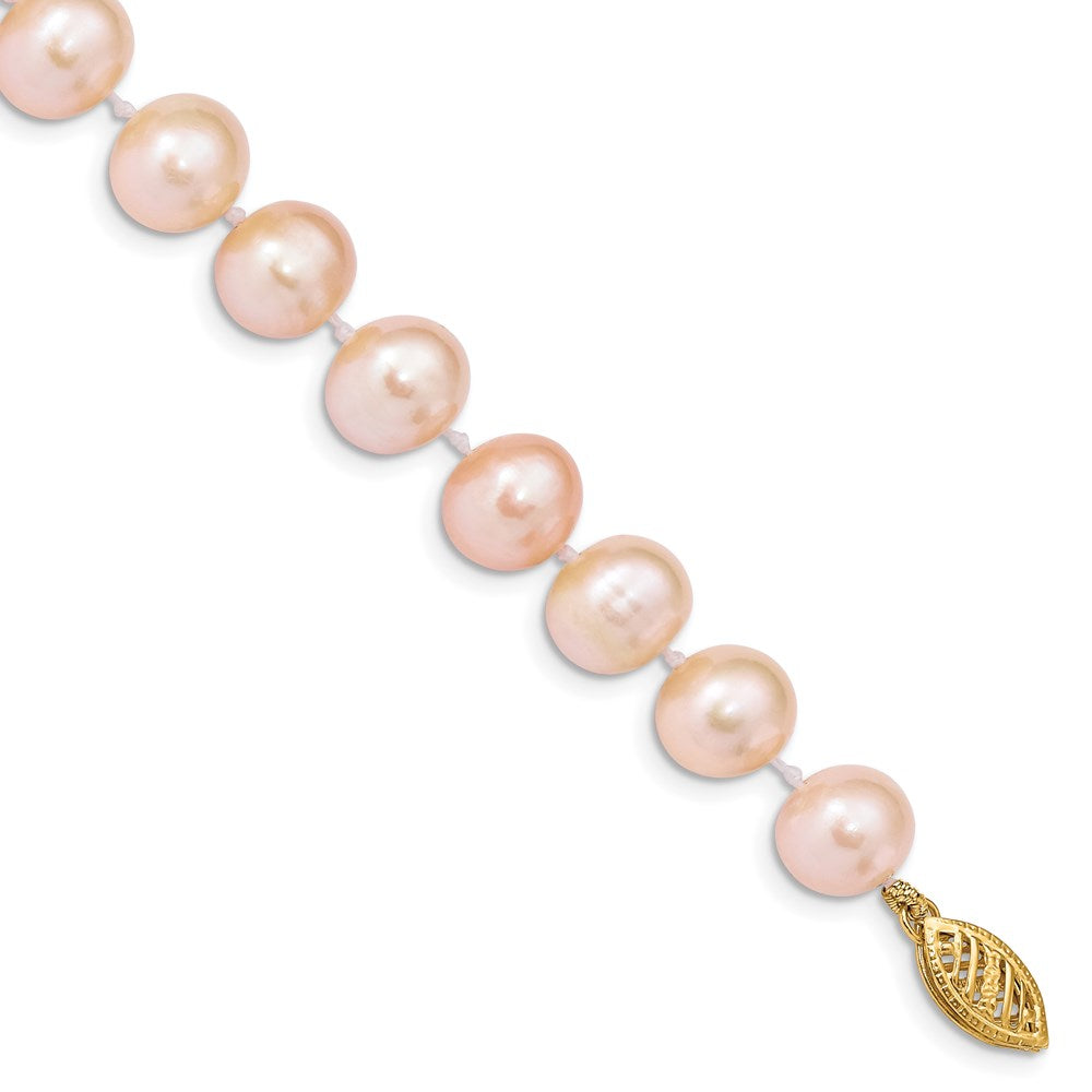 14k 8-9mm Pink Near-Round Freshwater Cultured Pearl 7.5 inch Bracelet 7.5 inches