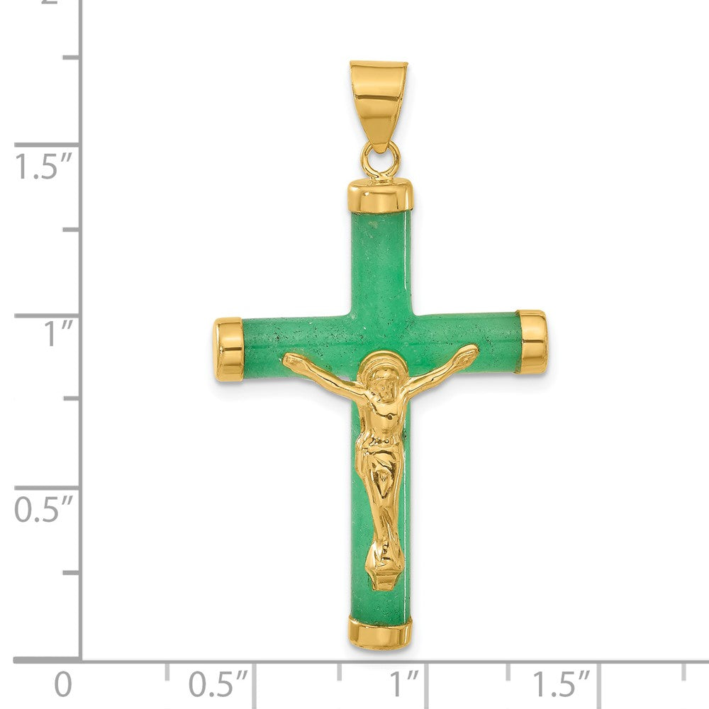 14ky Green Jade Crucifix Pendant