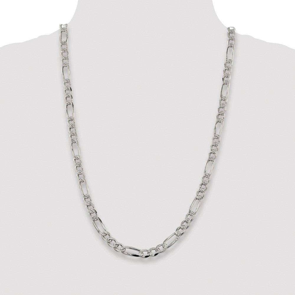 Sterling Silver Rhodium-plated 7.25mm Pav‚ Flat Figaro Chain