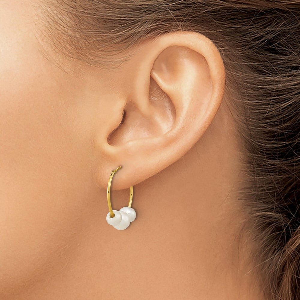 10K Madi K 5-7mm White Round Freshwater Cultured Pearl Hoop Earrings