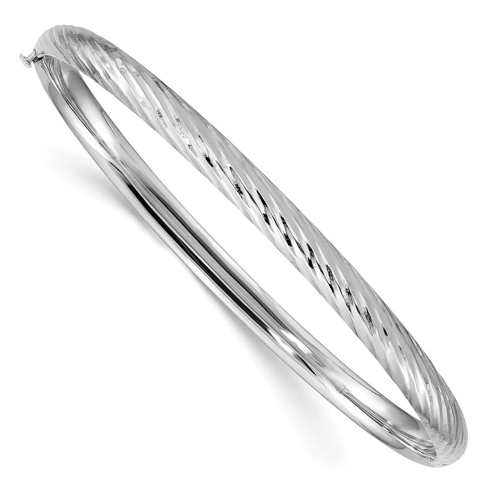 14k White Gold 3/16 Textured Hinged Bangle 7.5 inches