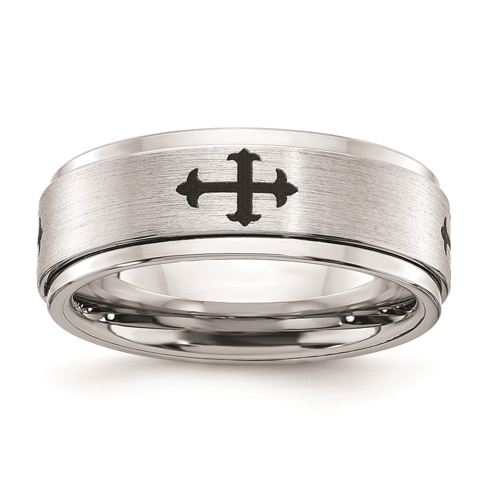 Cobalt Polished & Brushed Spinner Crosses 8mm Mens' Ring