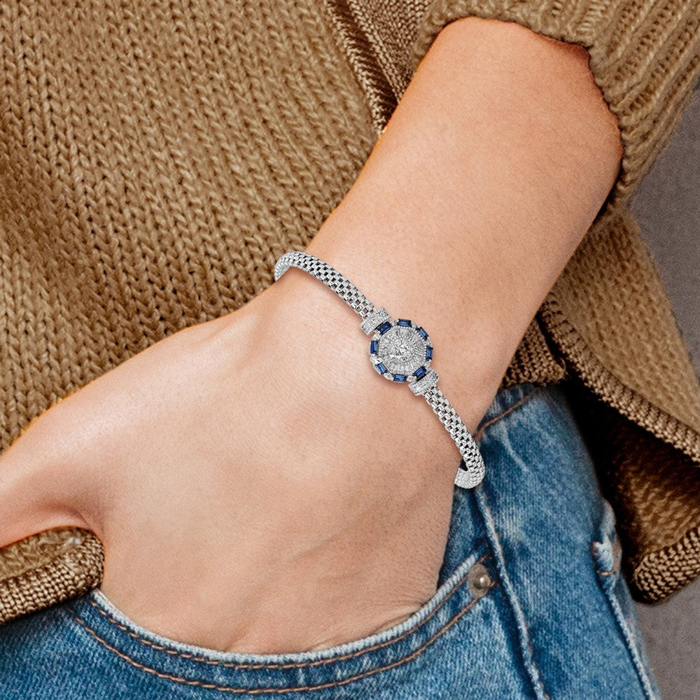 Sterling Silver Rhodium-plated Polished Blue & White CZ Bracelet 7 inches