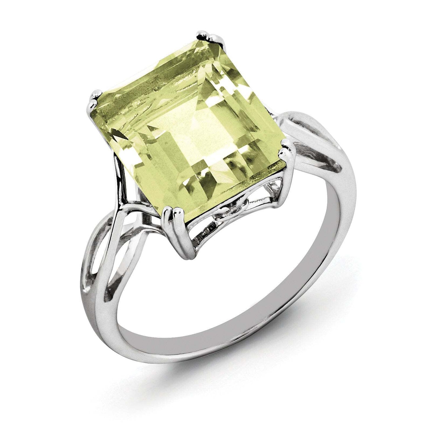 Sterling Silver Rhodium Lemon Quartz Ring