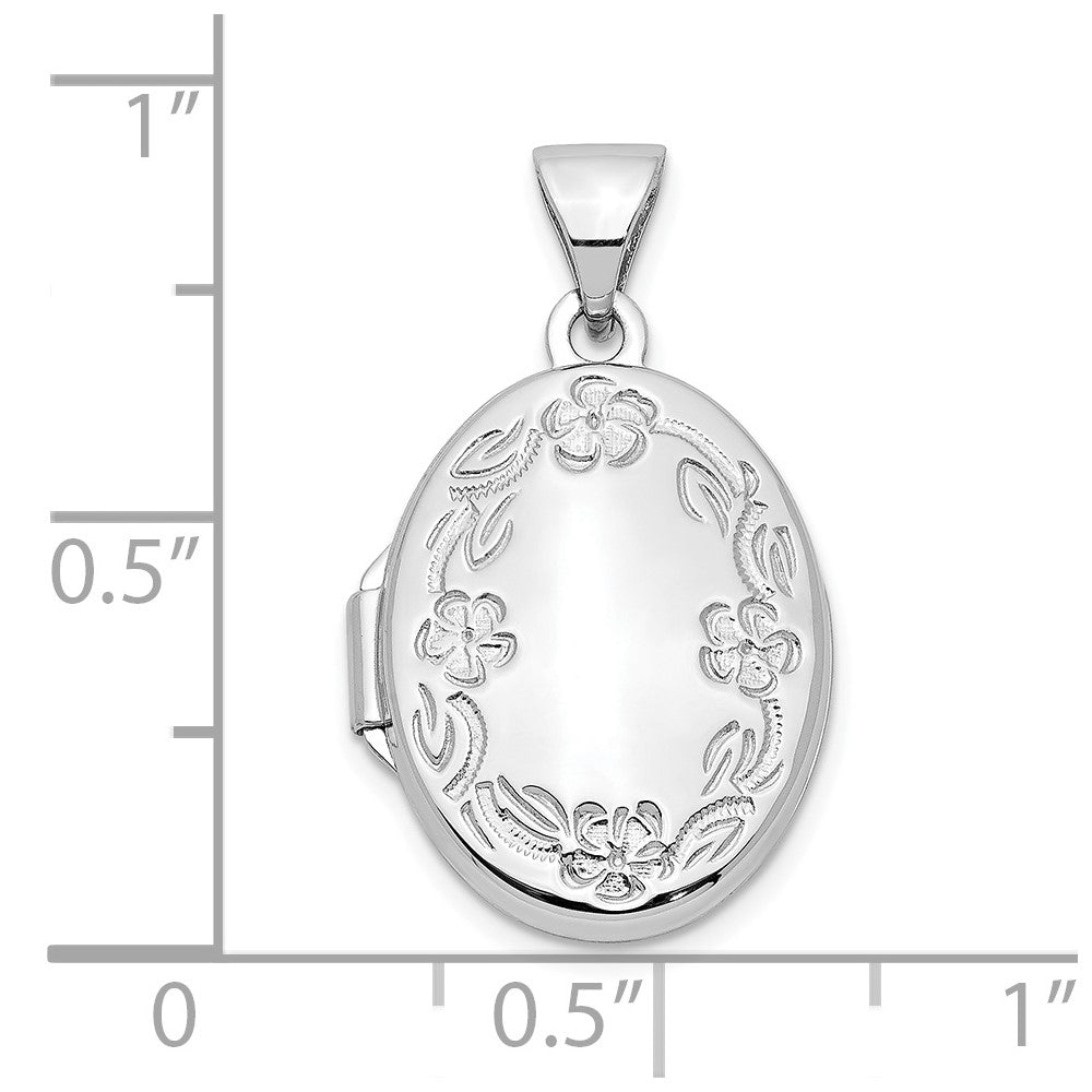 10k White Gold 17mm Oval Leaf Floral Hand Engraved Locket