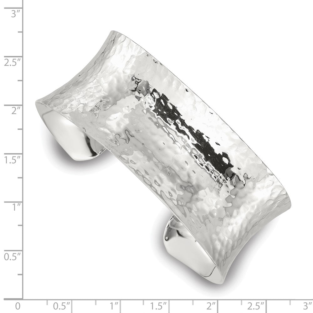 Sterling Silver Polished 25mm Concave Hammered Cuff Bangle