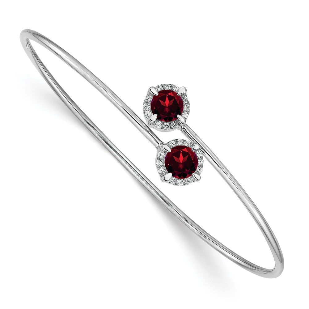 14k White Gold Garnet and Diamond Flexible Bangle 7 inches