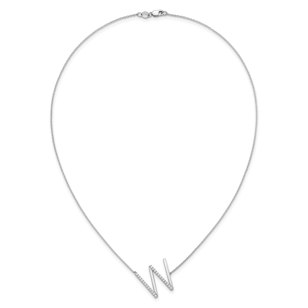 14K White Gold Sideways Diamond Initial W Necklace