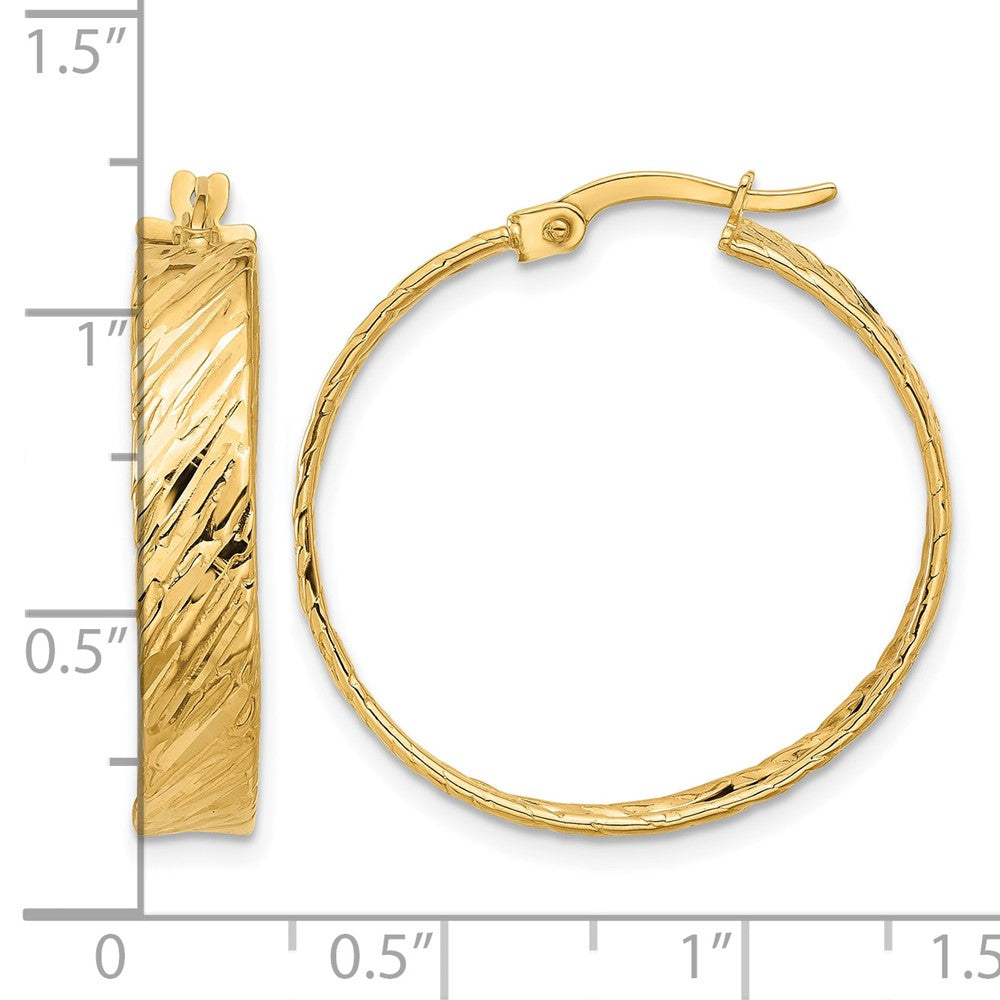 14K Gold Polished & Textured Round Hoop Earrings