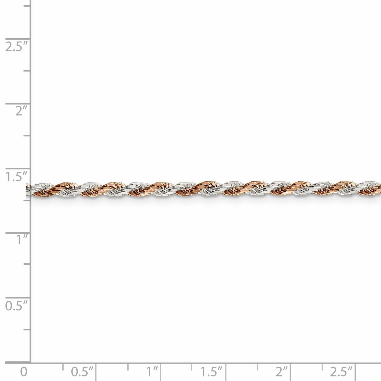 Sterling Silver And Rose Vermeil 2.5mm Diamond-cut Rope Chain 24 Inches