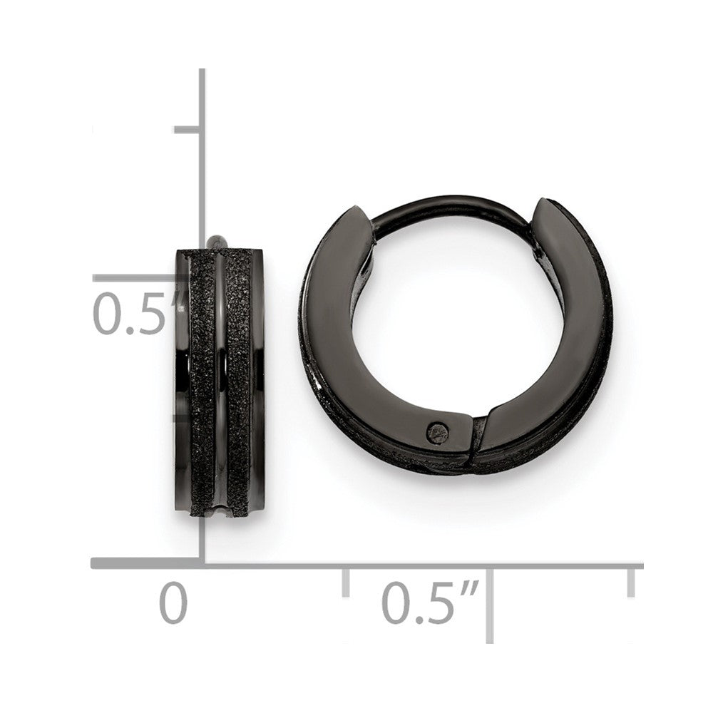 Stainless Steel Polished Black IP Laser cut 4mm Hinged Hoop Earrings