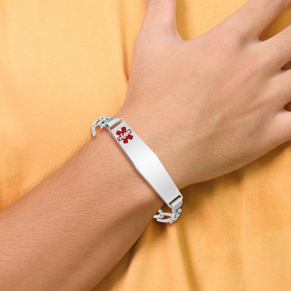 Sterling Silver Rhodium-plated Medical ID Figaro Link Bracelet 8 inches