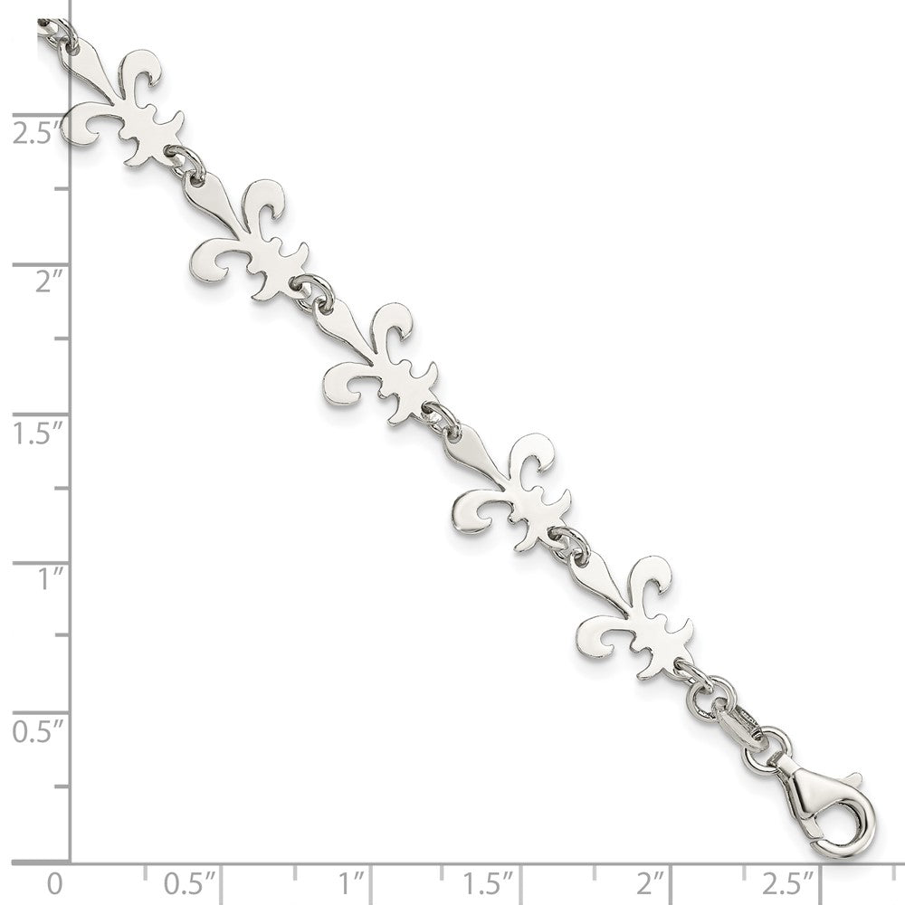 Sterling Silver Polished Fleur De Lis Bracelet 7.5 inches
