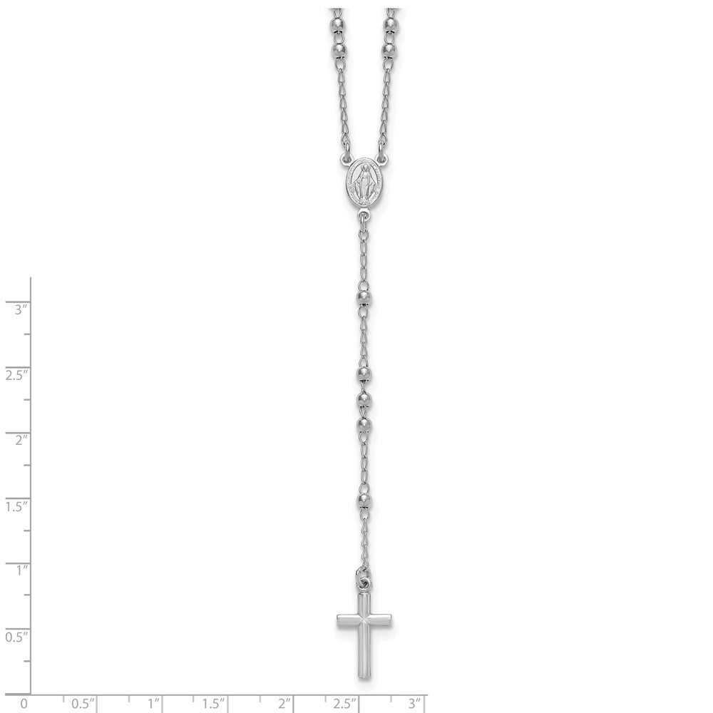Sterling Silver Rhodium-plated Beaded 17 inch with 1.5 inch extender Rosary Necklace