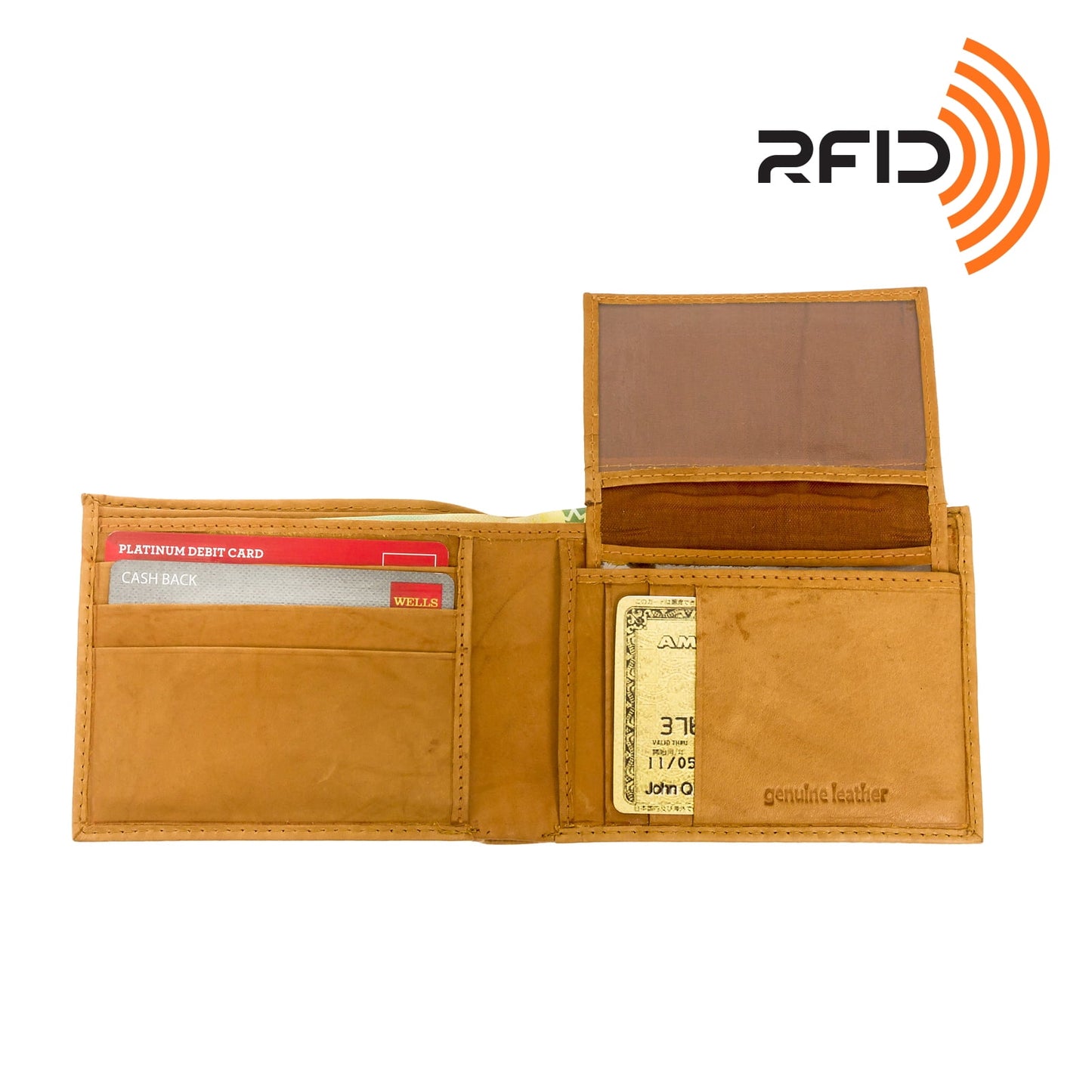 Leather RFID Passcase Bifold Wallet w/ Removable Card Case