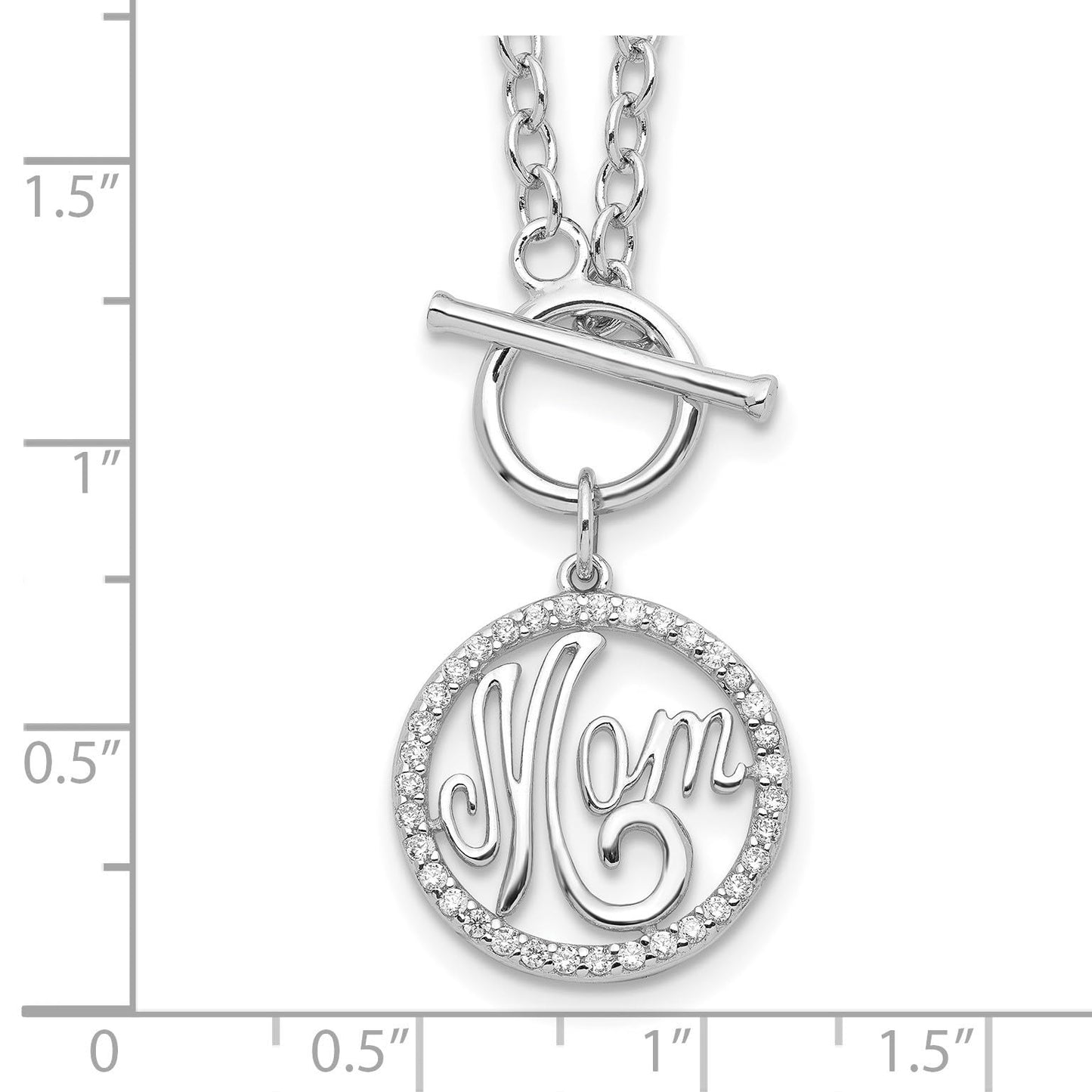 Sterling Silver Rhodium-plated Polished CZ MOM 18 inch Necklace 18 Inches