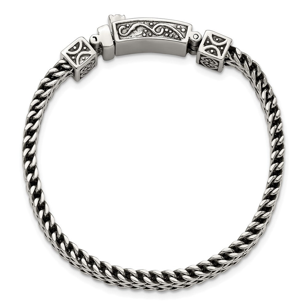 Stainless Steel Antiqued and Polished 2-Strand Franco Link 8.5in Bracelet 8.5 inches