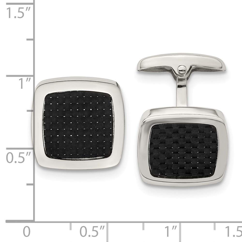Stainless Steel Polished Black Carbon Fiber Inlay Cuff Links
