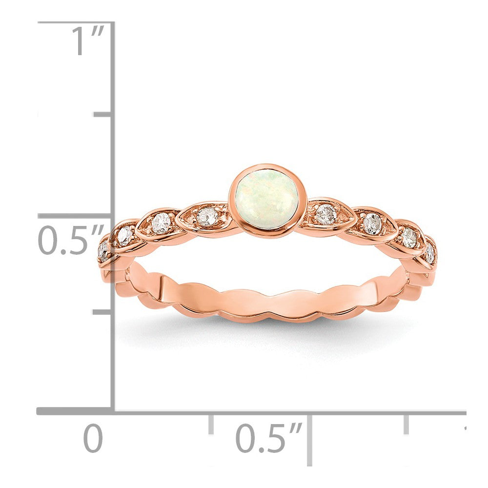 10k & Rhodium Rose Gold Opal & Diamond Ring