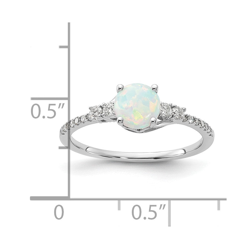 10k White Gold Polished Created Opal & Diamond Ring