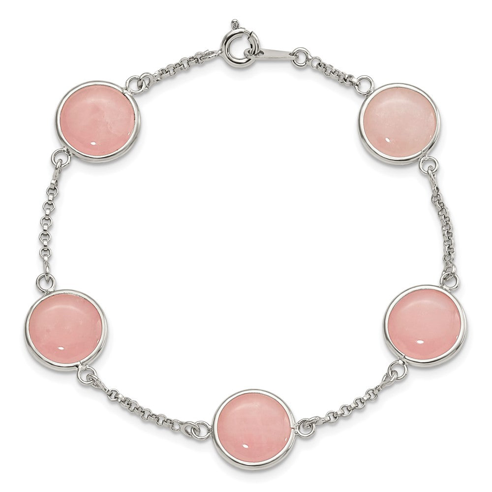 Sterling Silver Polished Rose Quartz 7.5in Bracelet 7.5 inches