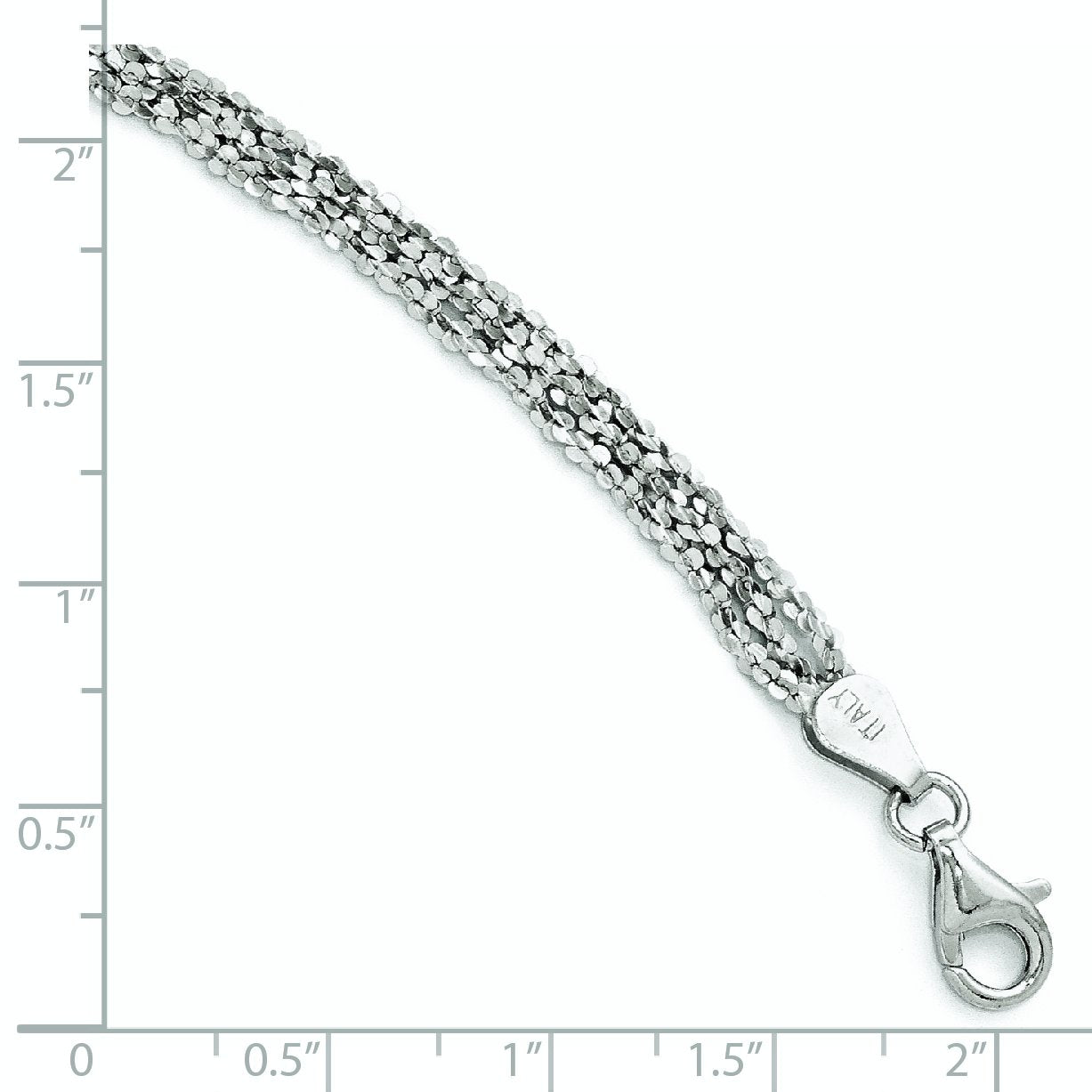 Sterling Silver RH-plated Textured Three Strand w/1in ext. Anklet