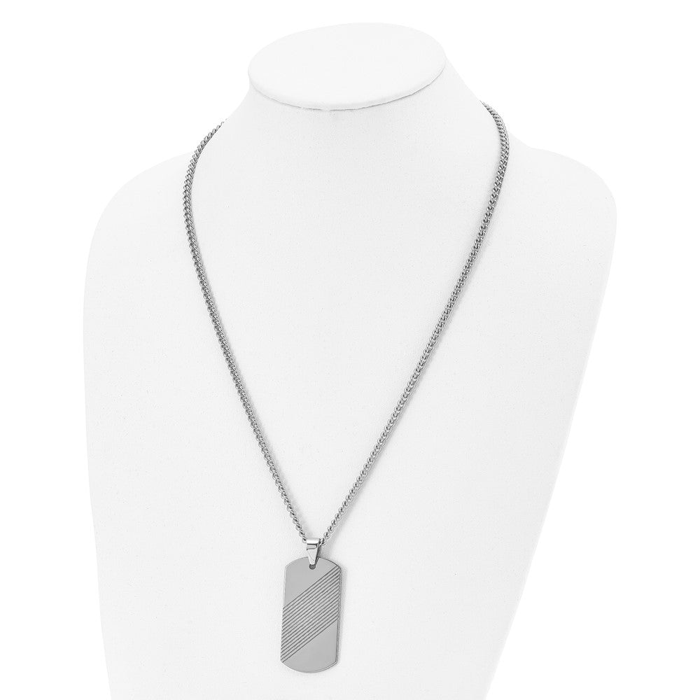 Tungsten Textured and Polished Dog Tag 24in Necklace