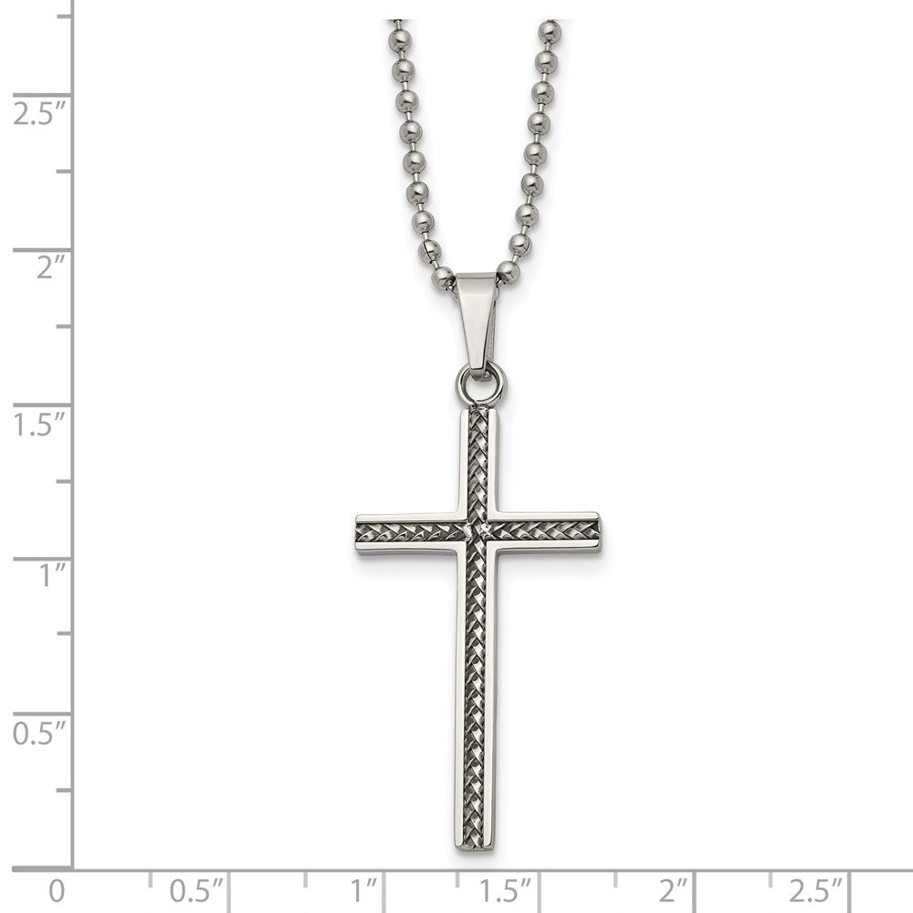 Stainless Steel Polished and Textured Cross 20in Necklace
