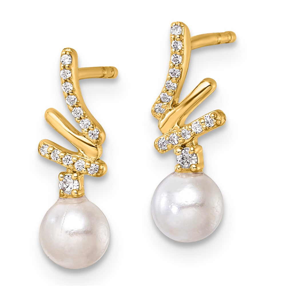 10ky Diamond & Pearl Post Earrings