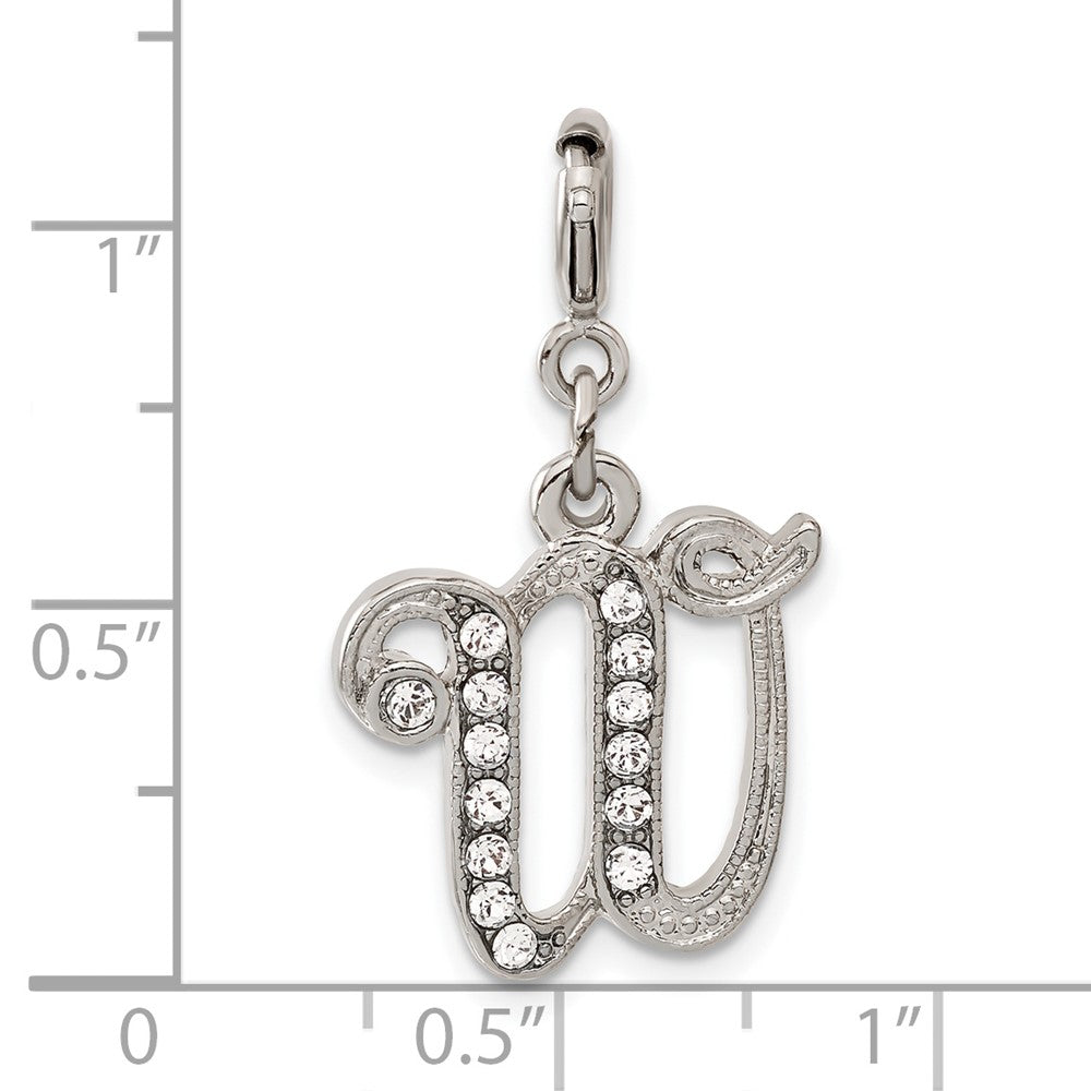 1928 Silver-tone Crystal Initial W Spring Ring Charm