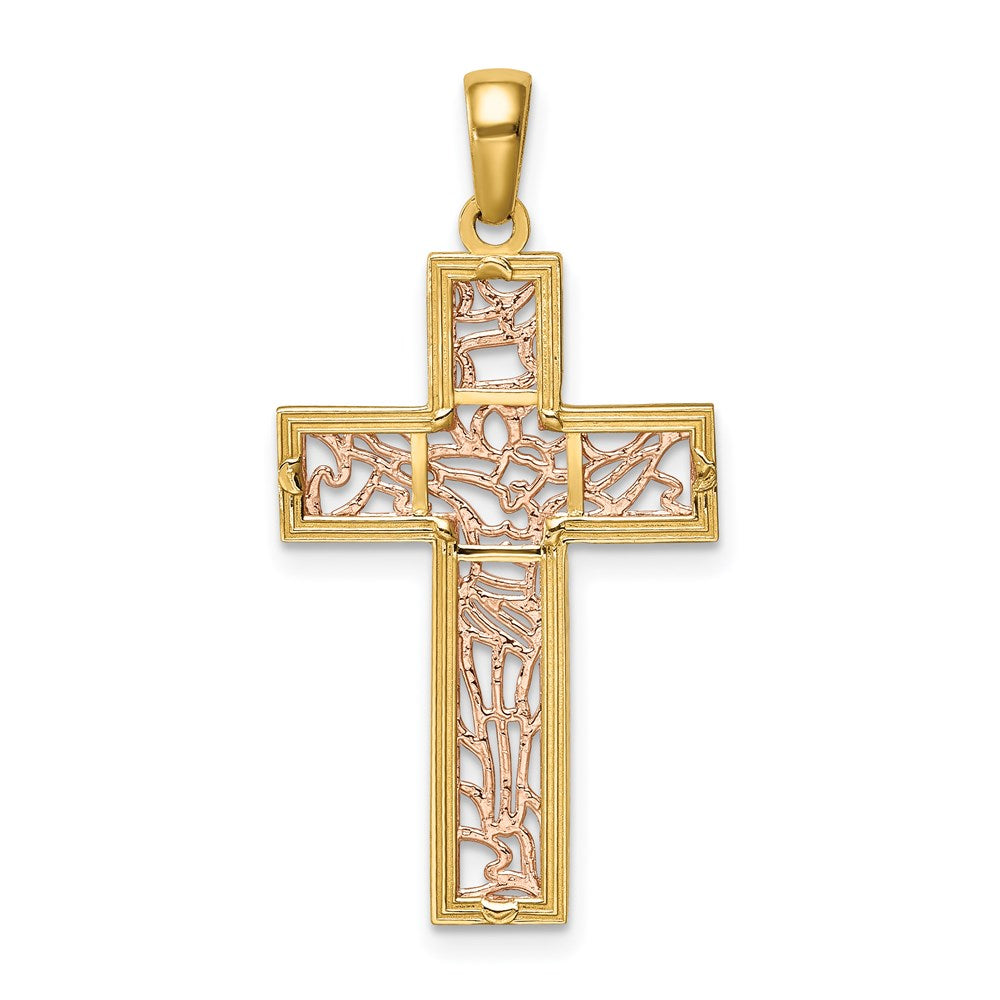 14K Two-Tone w/White Rhodium Crucifix Pendant