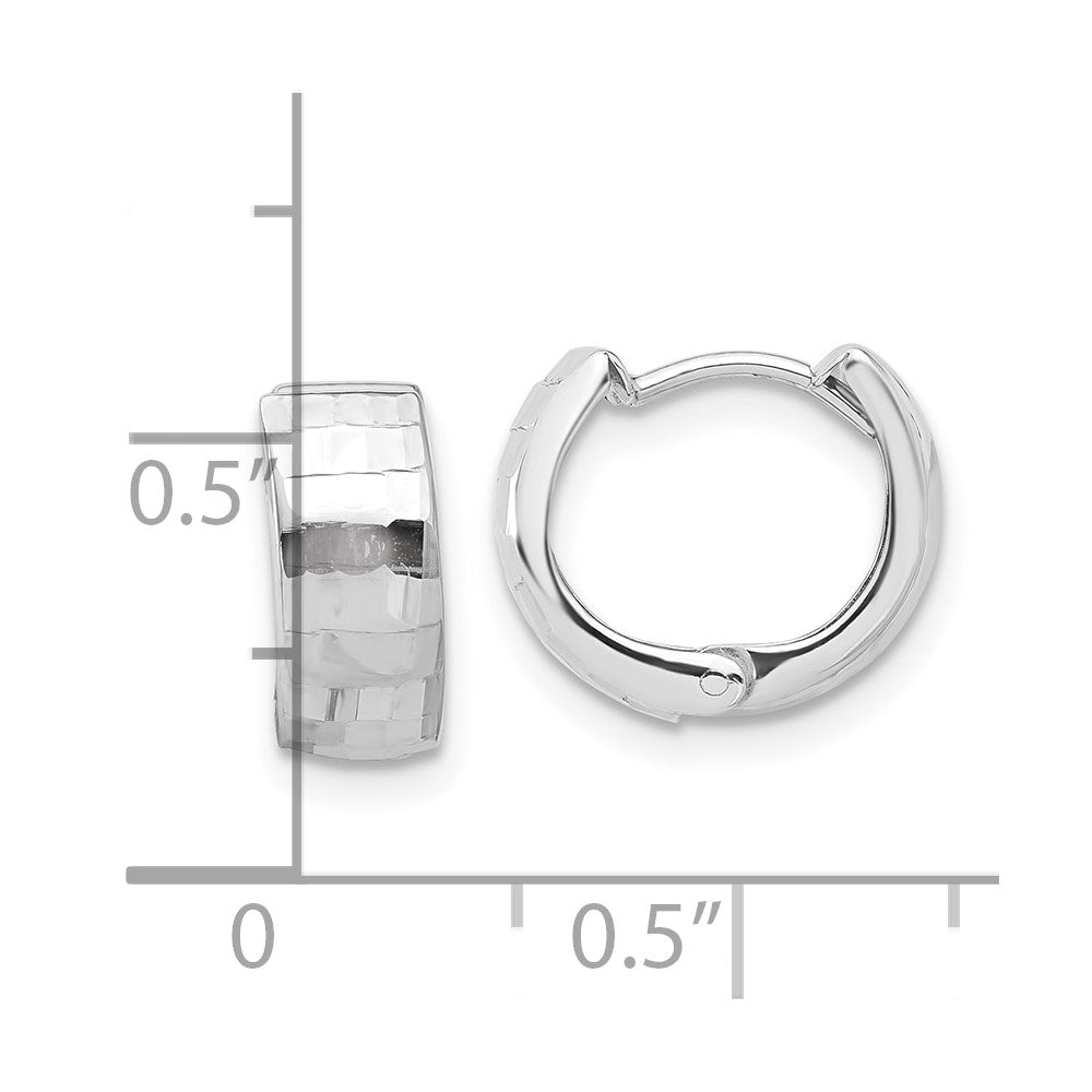 14K White Gold Polished and Diamond-cut Huggie Hoop Earrings