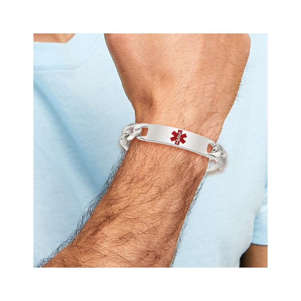 Sterling Silver Polished Medical Figaro Anchor Link ID Bracelet 8.5 inches
