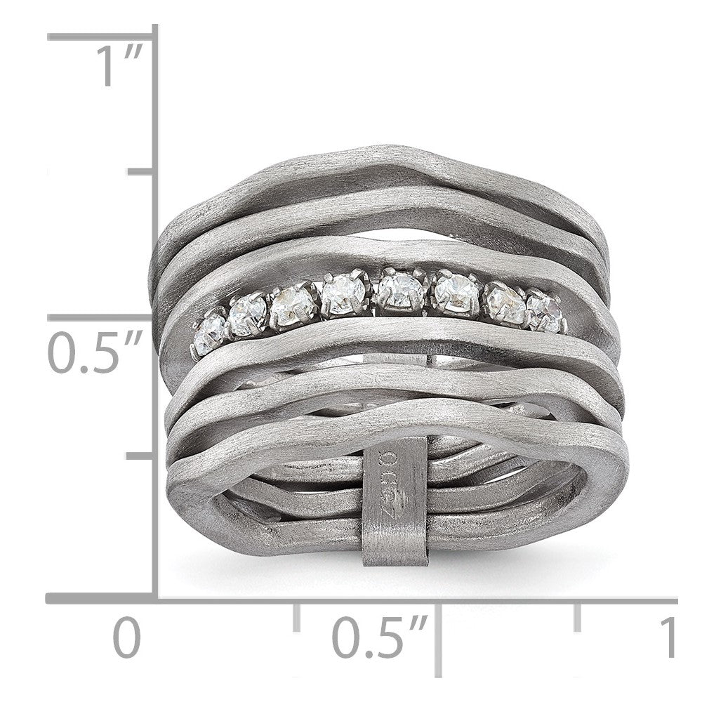 Sterling Silver Rhodium Plated Satin Finish Multi-row CZ Ring