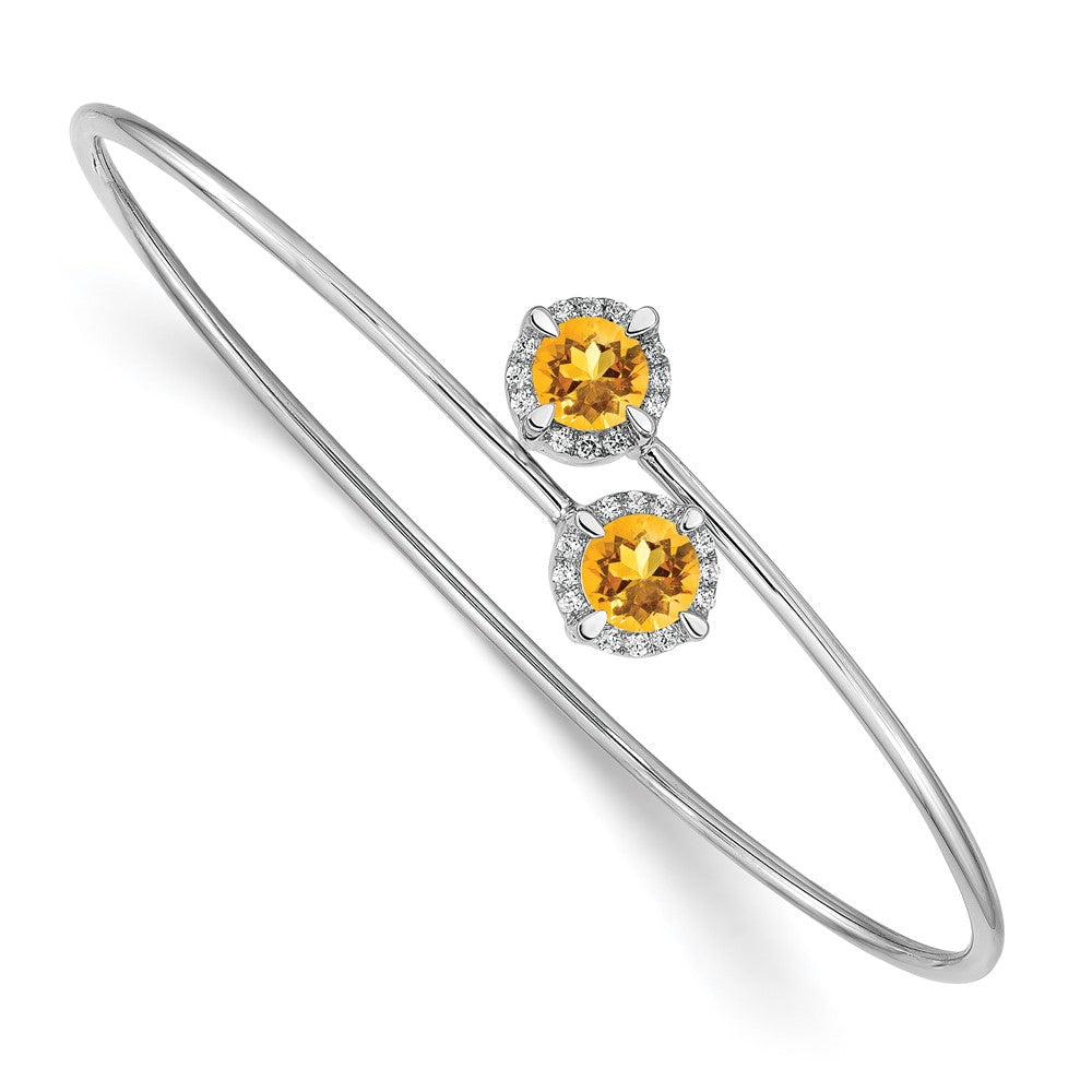 14k White Gold Citrine and Diamond Flexible Bangle 7 inches