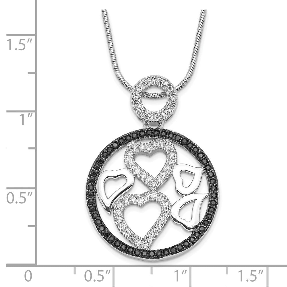Sterling Silver Black & Clear CZ Brilliant Embers Heart Necklace