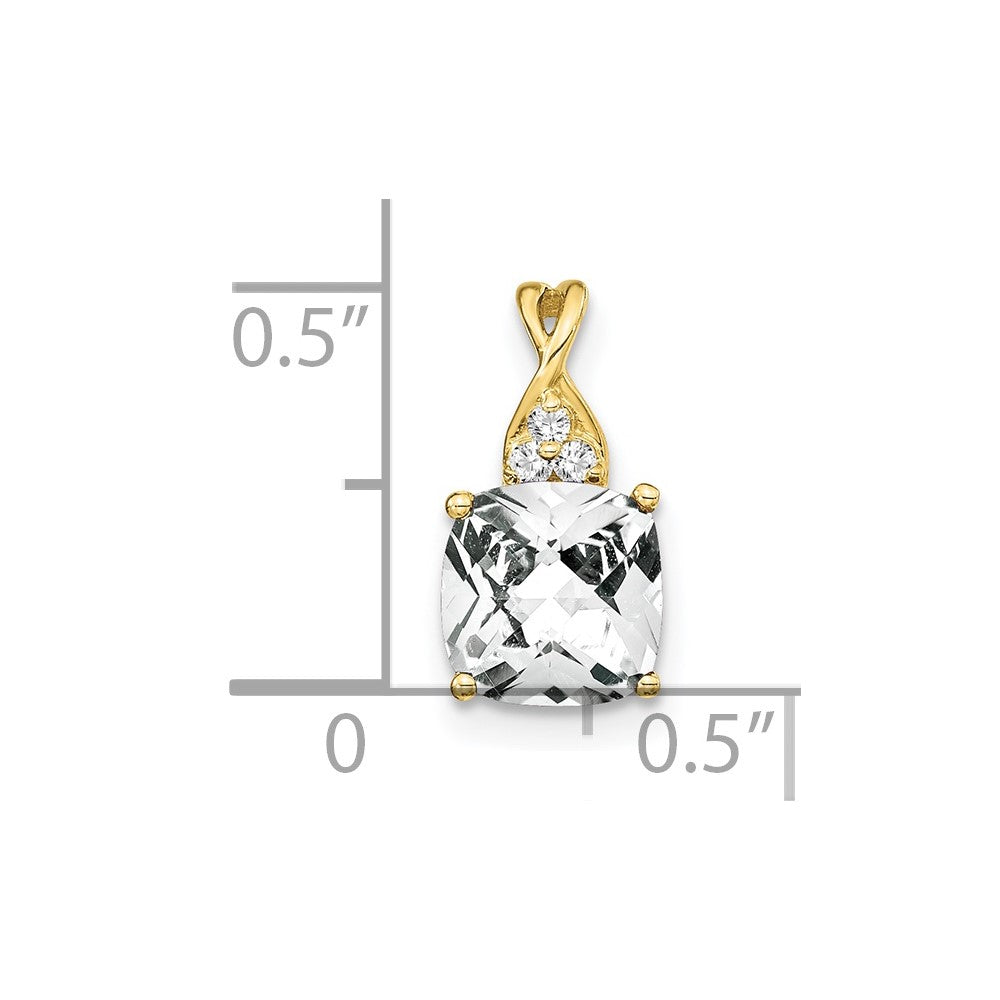 10k Checkerboard White Topaz and Diamond Pendant