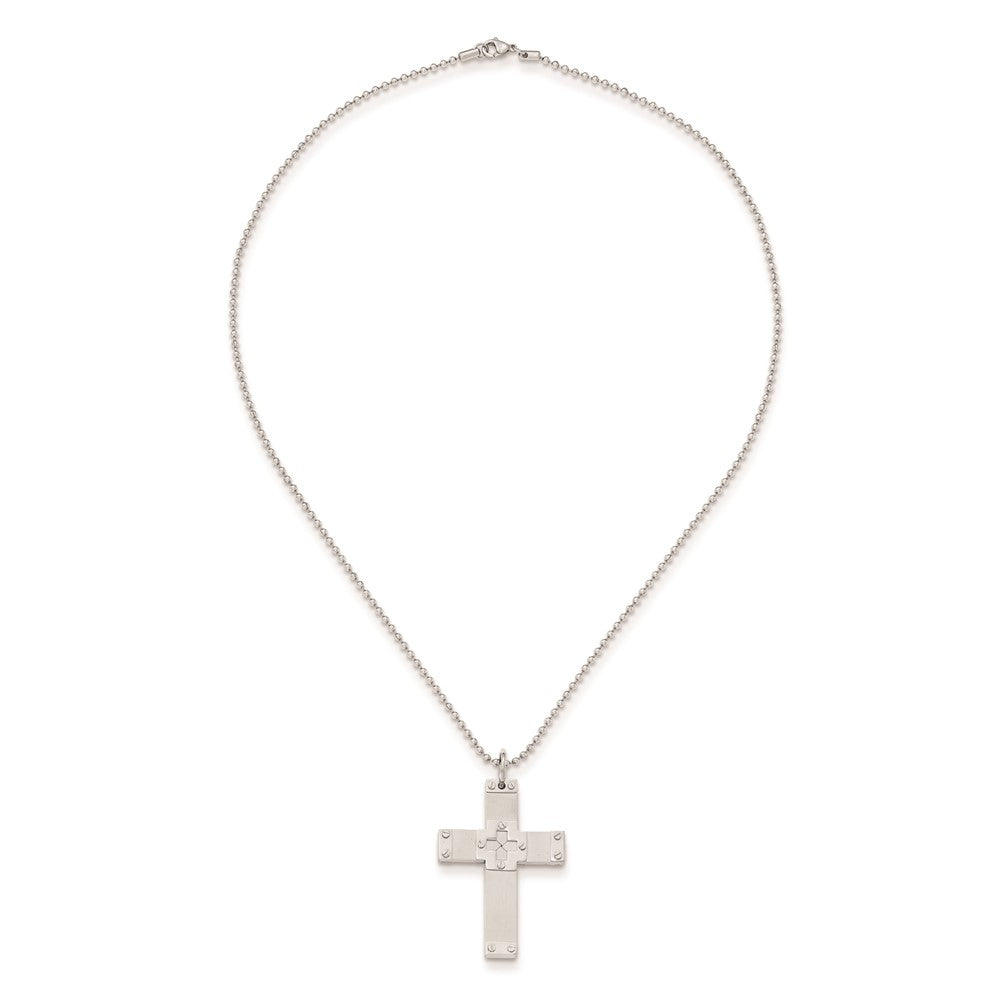 Stainless Steel Multi Finish 57.6x81.5x5mm Cross Pendant on 2.4 mm 24 B