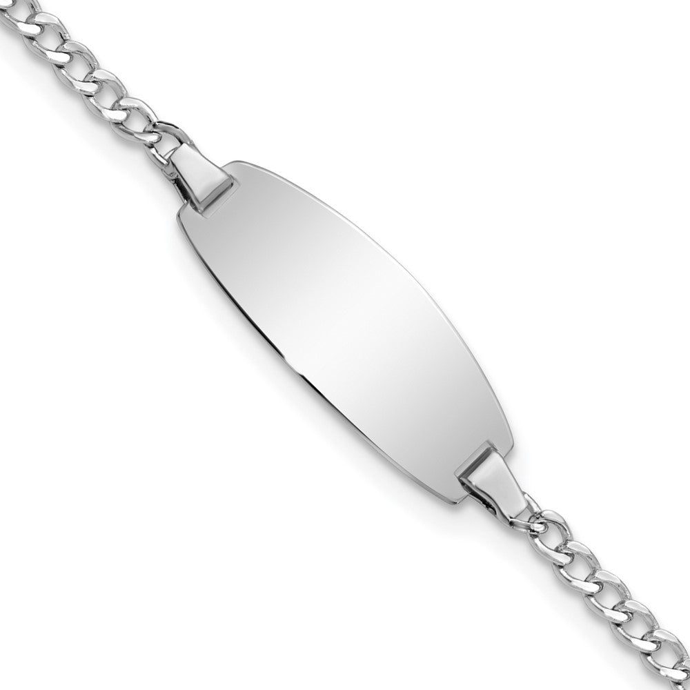 14k White Gold Semi-Solid Oval Curb ID Bracelet 5.5 inches