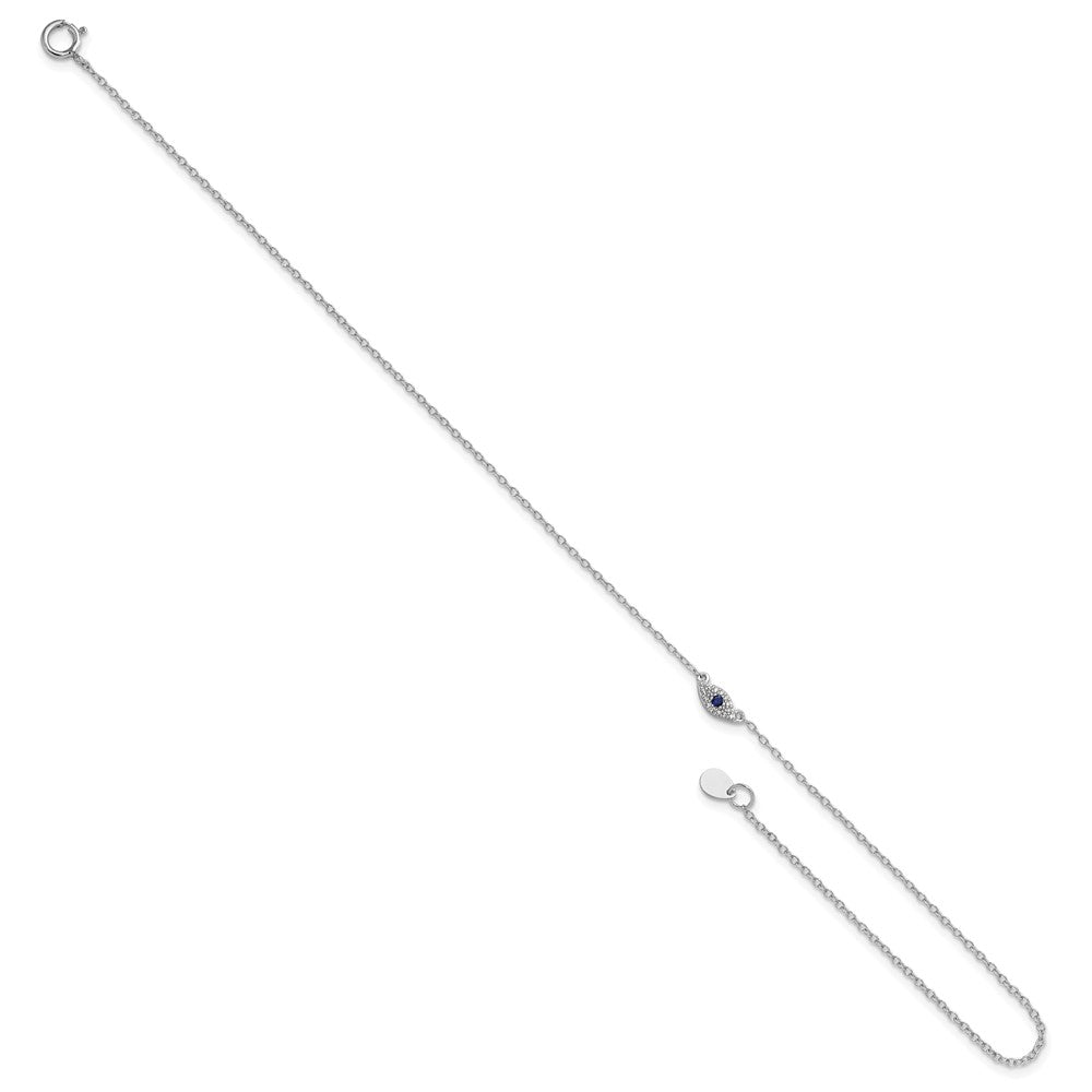 Sterling Silver Rhodium-plated Polished Blue & White CZ Eye 10in Anklet 10 inches
