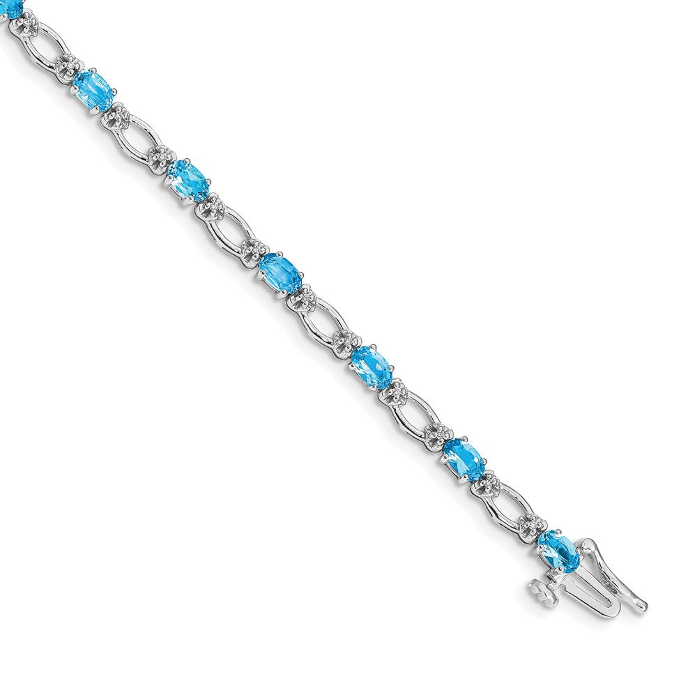 14k White Gold Diamond and Blue Topaz Bracelet 7 inches