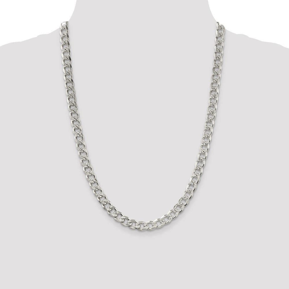Sterling Silver 8.3mm Pav‚ Curb Chain 24 Inches