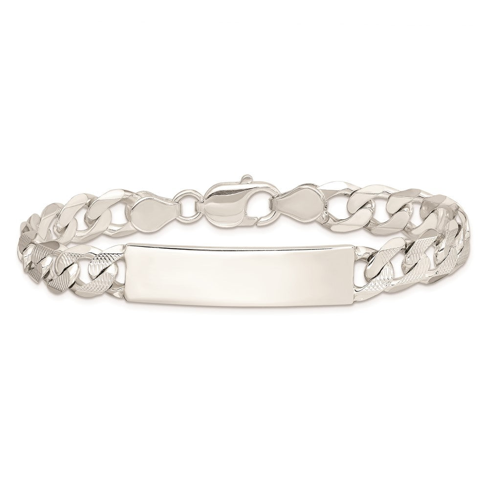 Sterling Silver Polished Engraveable Patterned Curb Link ID Bracelet 8 inches