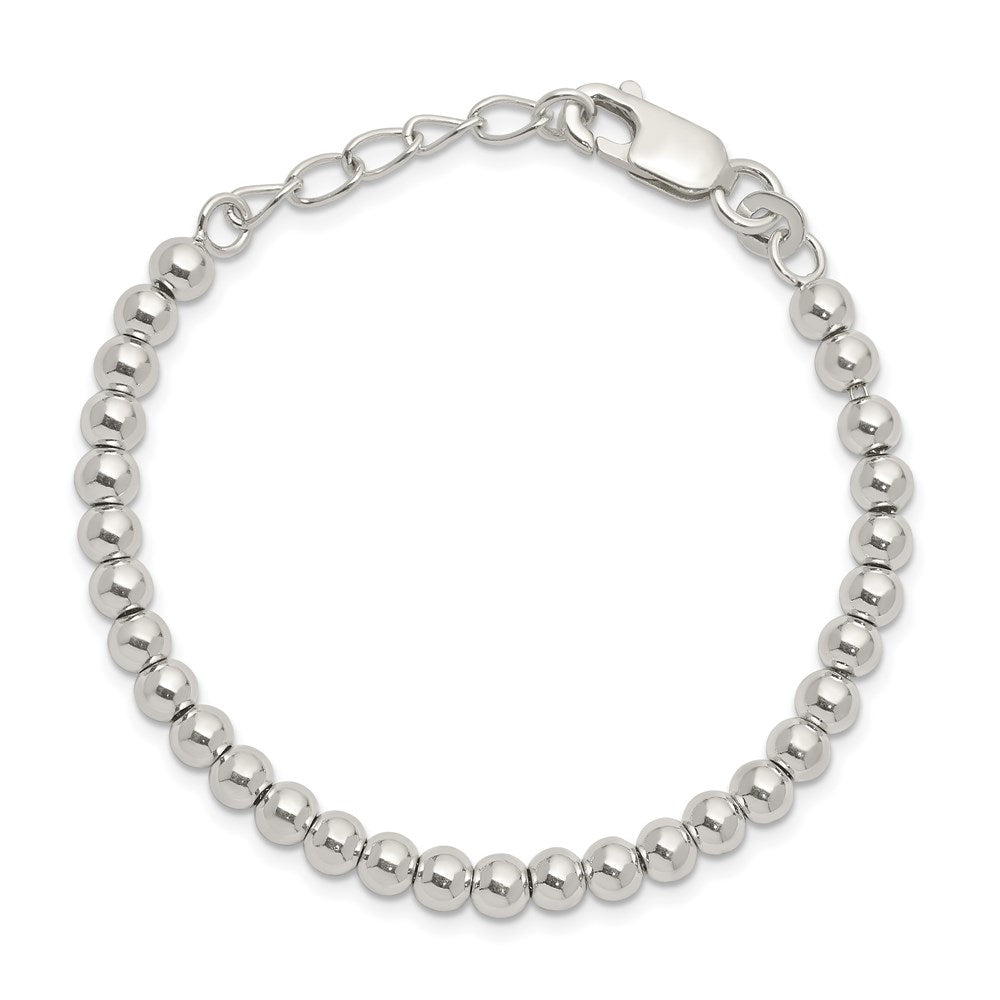 Sterling Silver Polished Beaded Chain with 1in Ext. Children's Bracelet 6 inches
